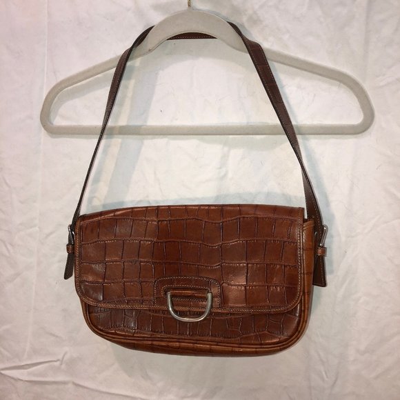 Dooney & Bourke Brown Croc-Embossed Shoulder Bag - Picture 1 of 8